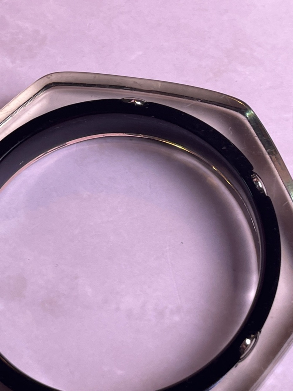 Clear Hexagonal Lucite Bracelet with Black Inner Band - Picture 8 of 11